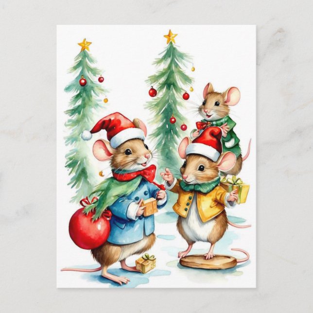 Adorable Christmas Mice Postcard (Front)