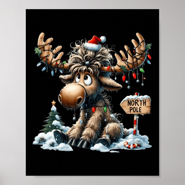 Adorable Christmas Moose Merry Christmoose Men Wom Poster (Front)