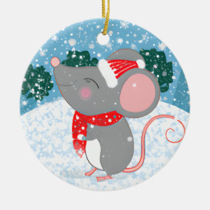 Adorable Christmas Mouse Ceramic Ornament