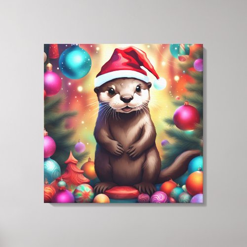 Adorable Christmas Otter Canvas Print