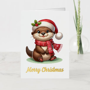 Adorable Christmas Otter  Foil Greeting Card