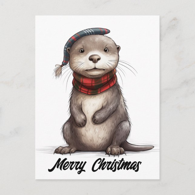 Adorable Christmas Otter Holiday Postcard (Front)