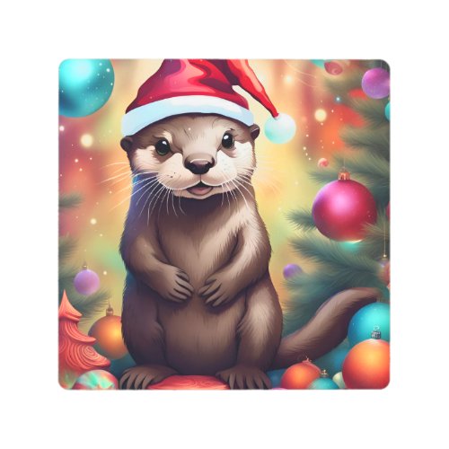 Adorable Christmas Otter Metal Print
