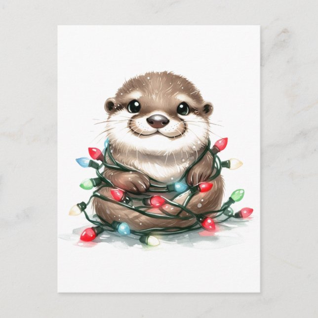 Adorable Christmas Otter Postcard (Front)