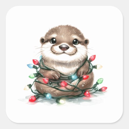 Adorable Christmas Otter Square Sticker