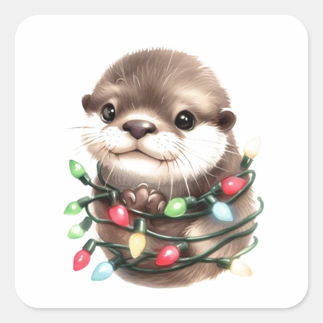 Adorable Christmas Otter  Square Sticker (Front)