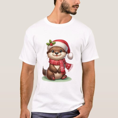 Adorable Christmas Otter   T_Shirt