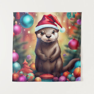 Adorable Christmas Otter Tapestry