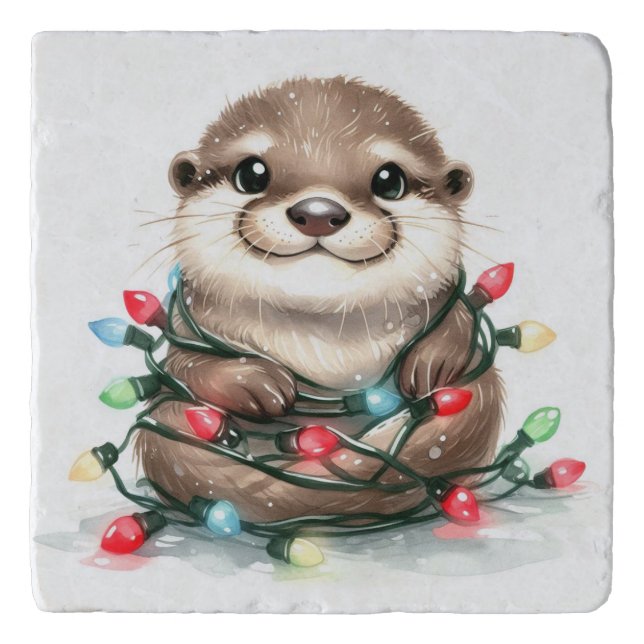 Adorable Christmas Otter Trivet (Front)