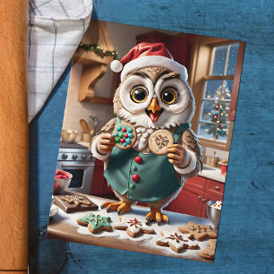 Adorable Christmas Owl Holiday Cookie Exchange Postcard