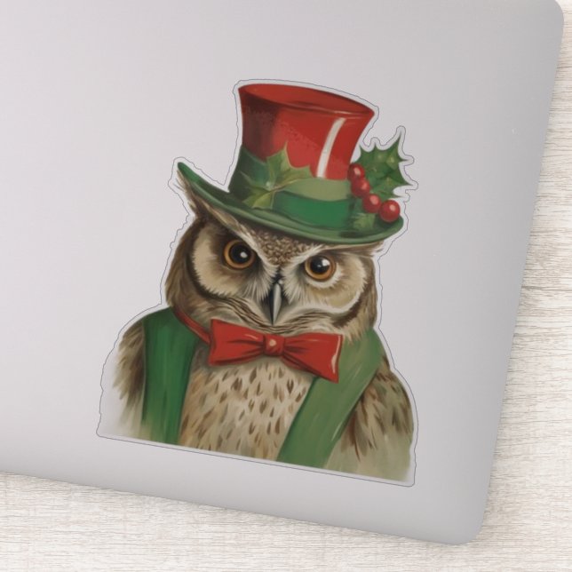 Adorable Christmas Owl Sticker (Detail)