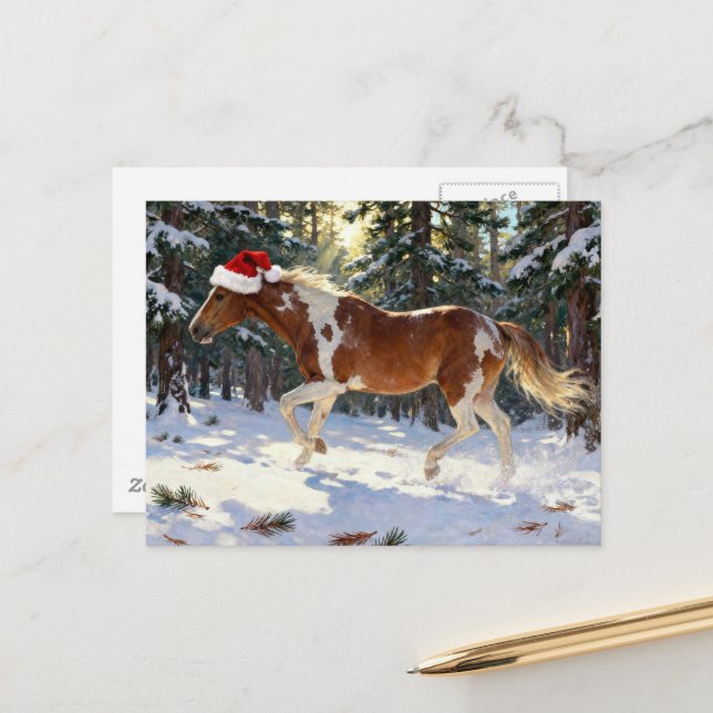 Adorable Christmas Paint Horse Mare Postcard (Front/Back In Situ)