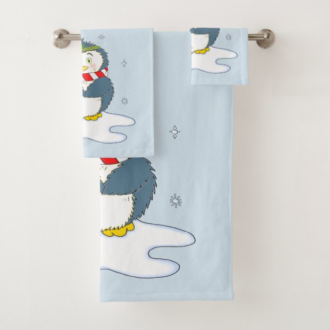 Adorable Christmas Penguin Bath Towel Set (Insitu)