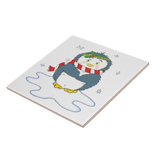 Adorable Christmas Penguin Ceramic Tile