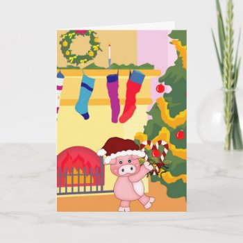 Adorable Christmas Pig Card by ThePigPen at Zazzle
