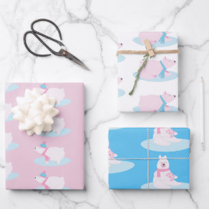 Adorable Christmas Polar Fluffy Bears Snowflakes Wrapping Paper Sheets