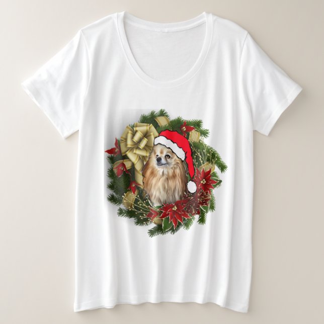 Adorable Christmas Pomeranian Plus Size T-Shirt (Design Front)