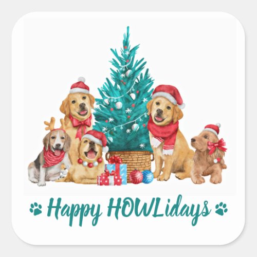 Adorable Christmas Puppies Happy Howlidays Square Sticker