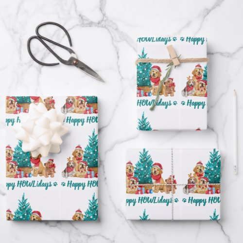 Adorable Christmas Puppies Happy Howlidays Wrapping Paper Sheets