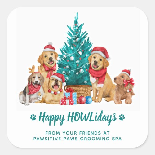 Adorable Christmas Puppies Pet Business Holiday Square Sticker