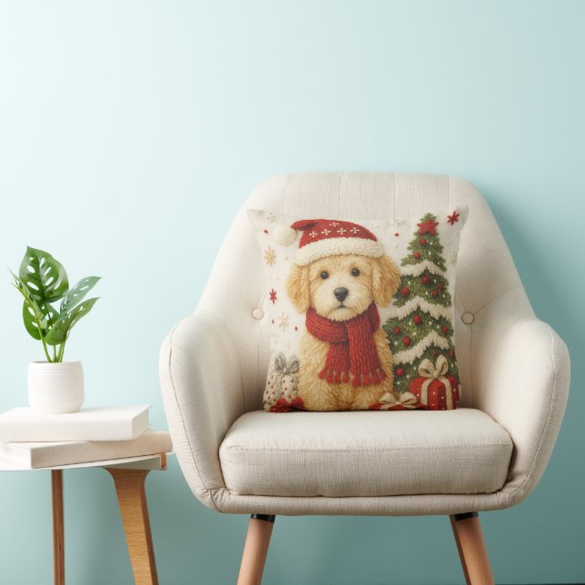 Adorable Christmas Puppy Throw Pillow  (Chair)