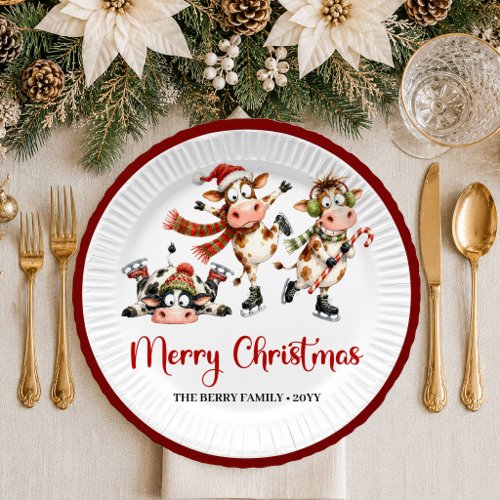 Adorable Christmas quirky cow cartoon christmas pa Paper Plates