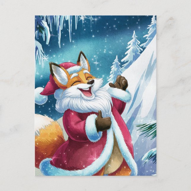 Adorable Christmas Red Fox Sings  Postcard (Front)