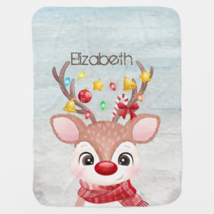 Adorable Christmas Reindeer   Baby Blanket