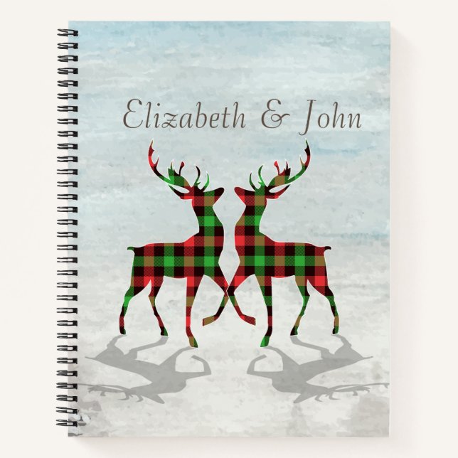 Adorable Christmas Reindeer  Buffalo Plaid Notebook (Front)