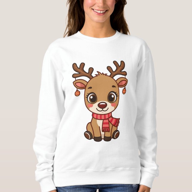 Adorable Christmas Reindeer Illustration Sweatshirt (Front)