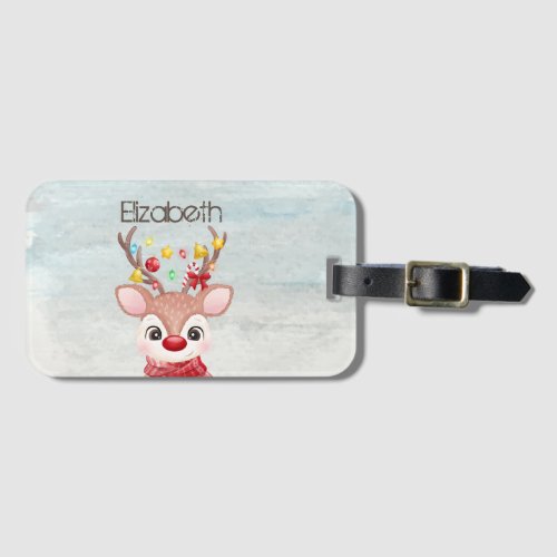 Adorable Christmas Reindeer  Luggage Tag