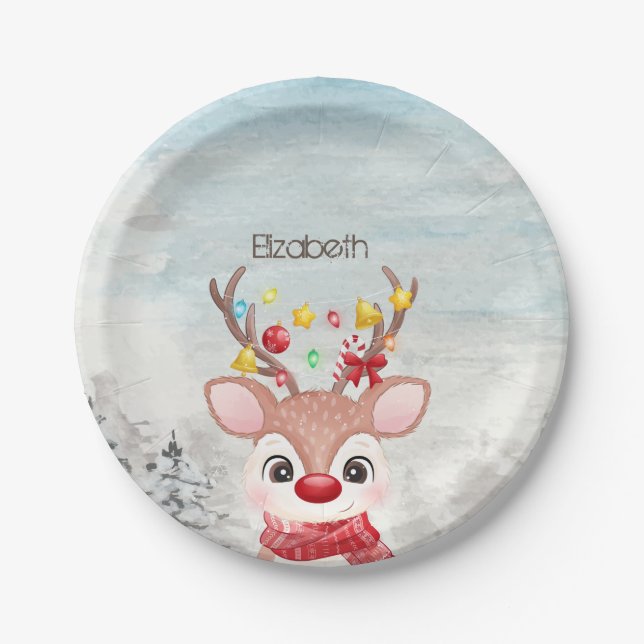 Adorable Christmas Reindeer  Paper Plates (Front)