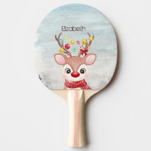 Adorable Christmas Reindeer Ping Pong Paddle