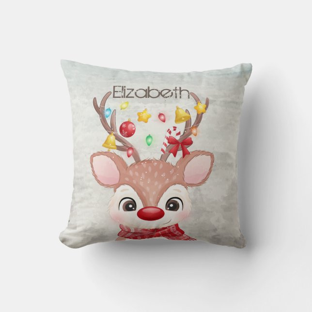 Adorable Christmas Reindeer  Throw Pillow (Front)