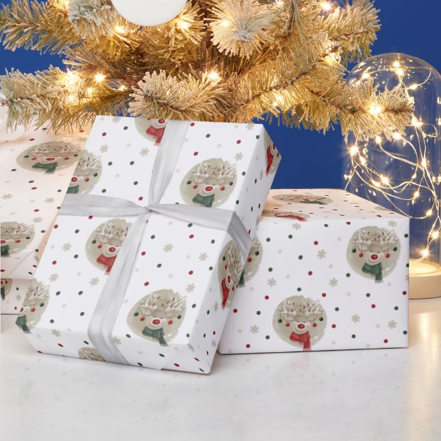 Adorable Christmas Reindeer - white Wrapping Paper (Holidays)