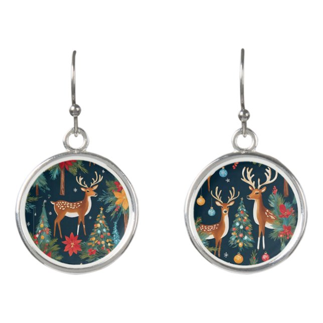 Adorable Christmas Reindeer With Antlers Earrings (Front)