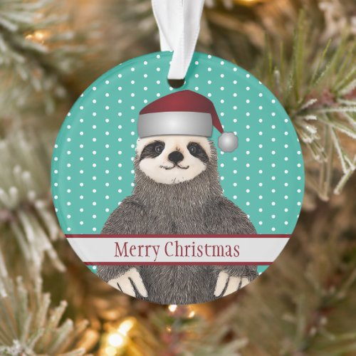 Adorable Christmas Santa Sloth Cute Kids Animal  Ornament