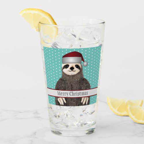 Adorable Christmas Santa Sloth Name Kids Animal Glass