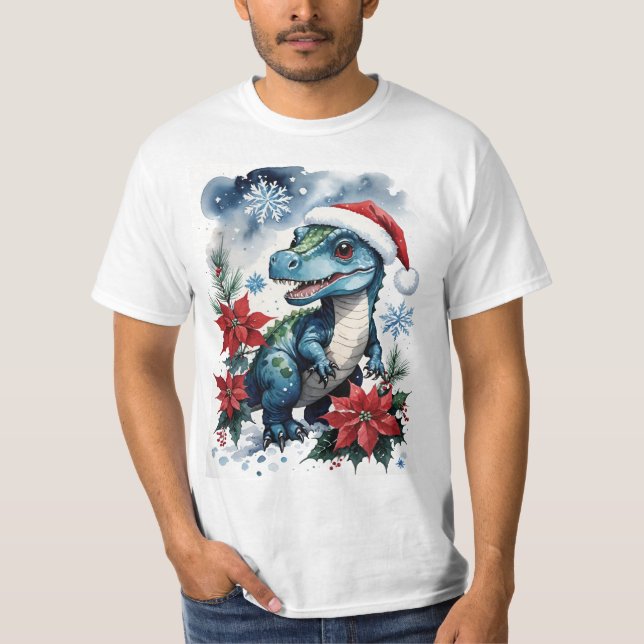 Adorable Christmas Santa T-Rex Santa T-Shirt (Front)