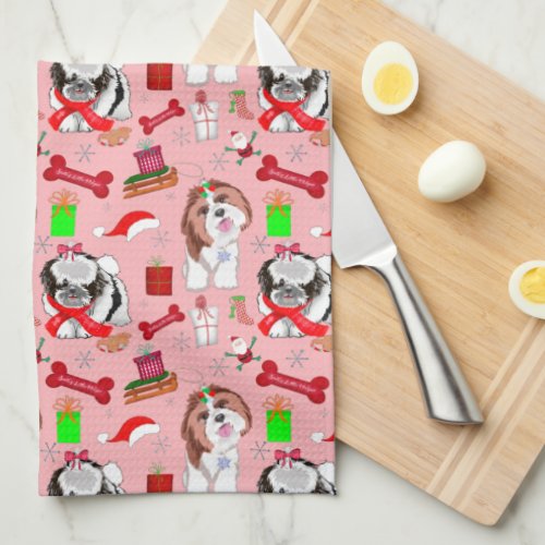 Adorable Christmas Shih Tzu Pattern  Kitchen Towel