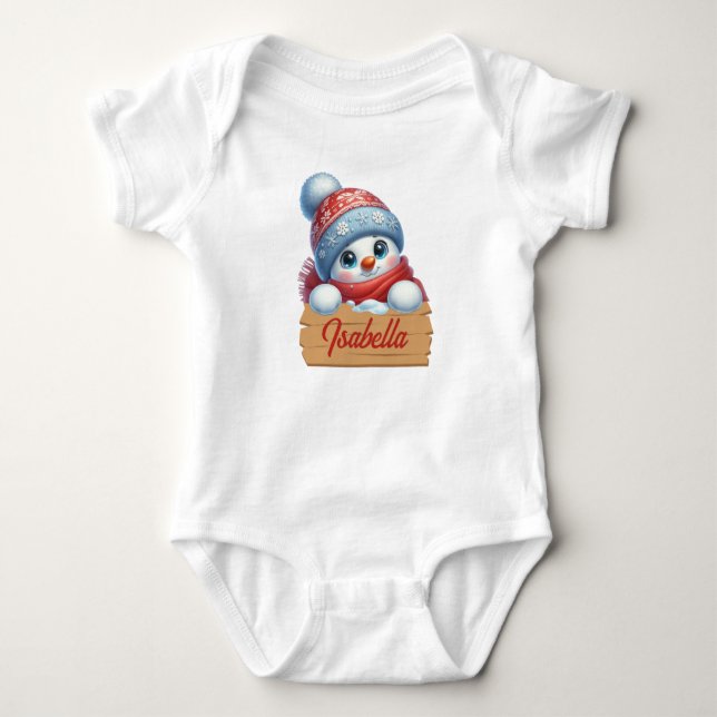 Adorable Christmas Snowman Baby Bodysuit (Front)