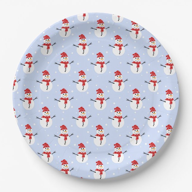 Adorable Christmas Snowman Patterns Festive  Paper Plates (Front)