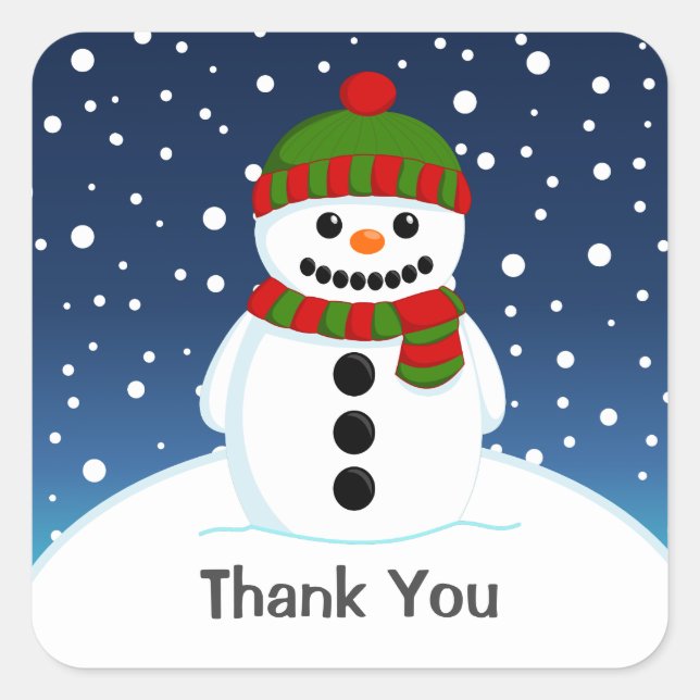 Adorable Christmas Snowman Thank You Square Sticker (Front)