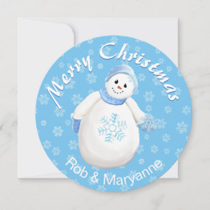 Adorable Christmas Snowman with Custom Names Holiday Card