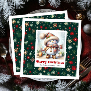 Adorable Christmas snowman with snowflakes kids  Paper Dinner Napkins