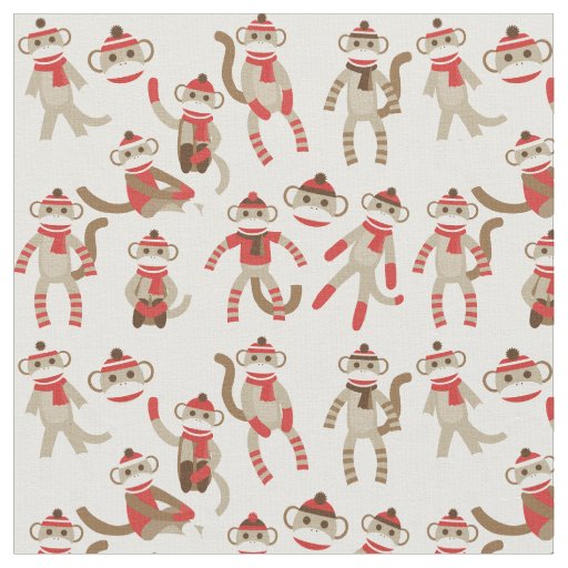 Adorable Christmas Sock Monkey Fabric | Zazzle