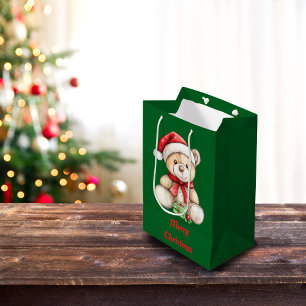Adorable Christmas Teddy Bear Medium Gift Bag