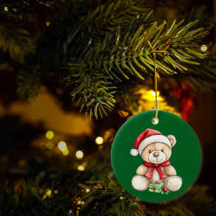 Adorable Christmas Teddy Bear Personlised Ceramic Ornament