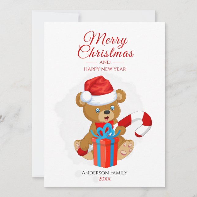 Adorable Christmas Teddy | Personalized Christmas Holiday Card (Front)