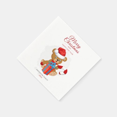 Adorable Christmas Teddy  Personalized Christmas Napkins